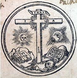 Clicca per ingrandire Alchimia - Croce del Cristo tra sole e luna, Gabriel Biel Canone Misse