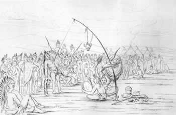 Tradizioni - La danza del sole presso i Sioux. Incisione di George Catlin (1851)